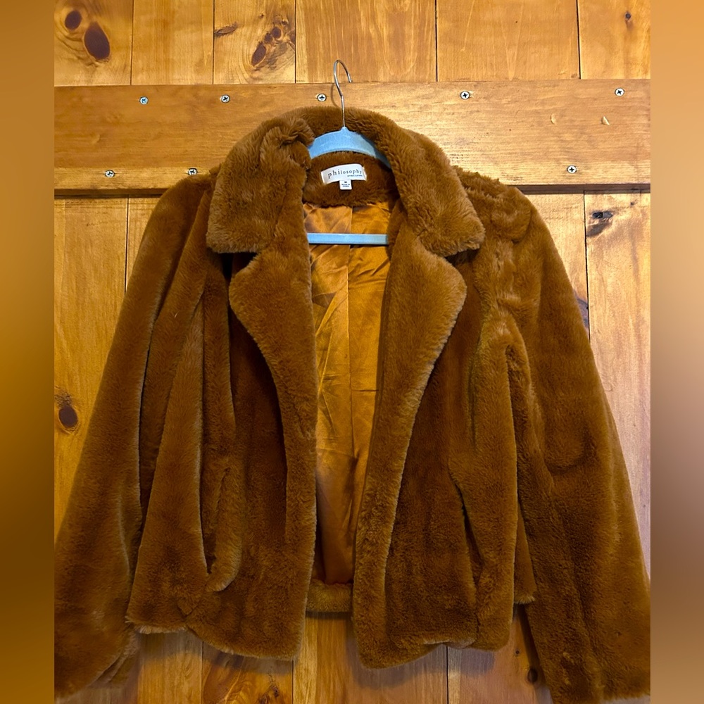 Philosophy faux fur coat size medium tan